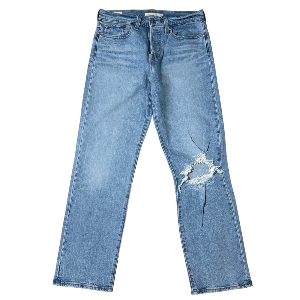 Levi's Jeans Women 28 Blue Wedgie Straight Distressed High Rise Button Fly Denim